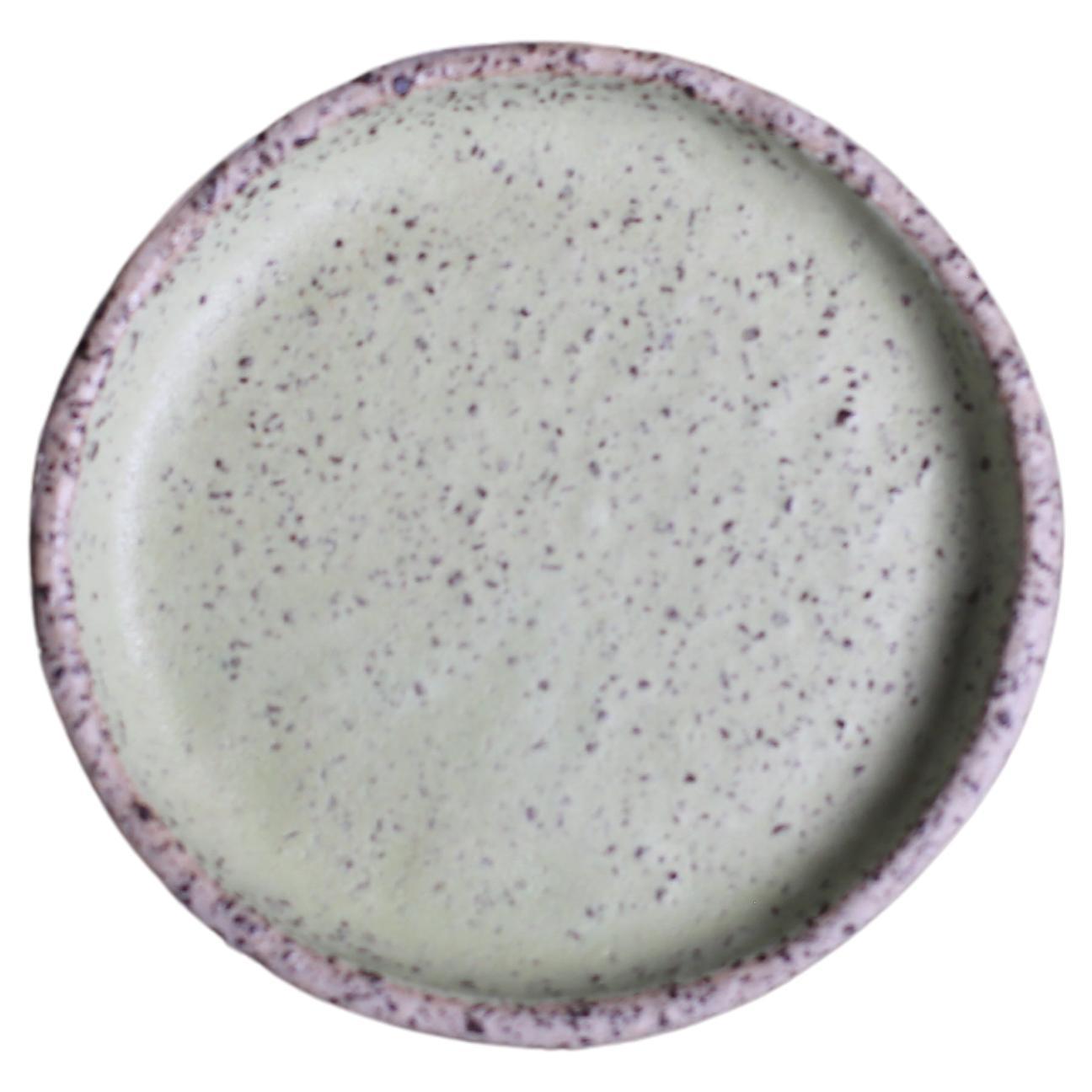 Round Plate in Stracciatella Clay and Matte Lime Glaze, Mini