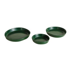 Round Plates, Set of 3, Green Lacquer by Robert Kuo, Handmade, Limited Edition