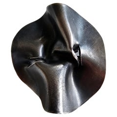 Alina Alamorean Round Pleats Sculptural Contemporary Brooch Black Silver
