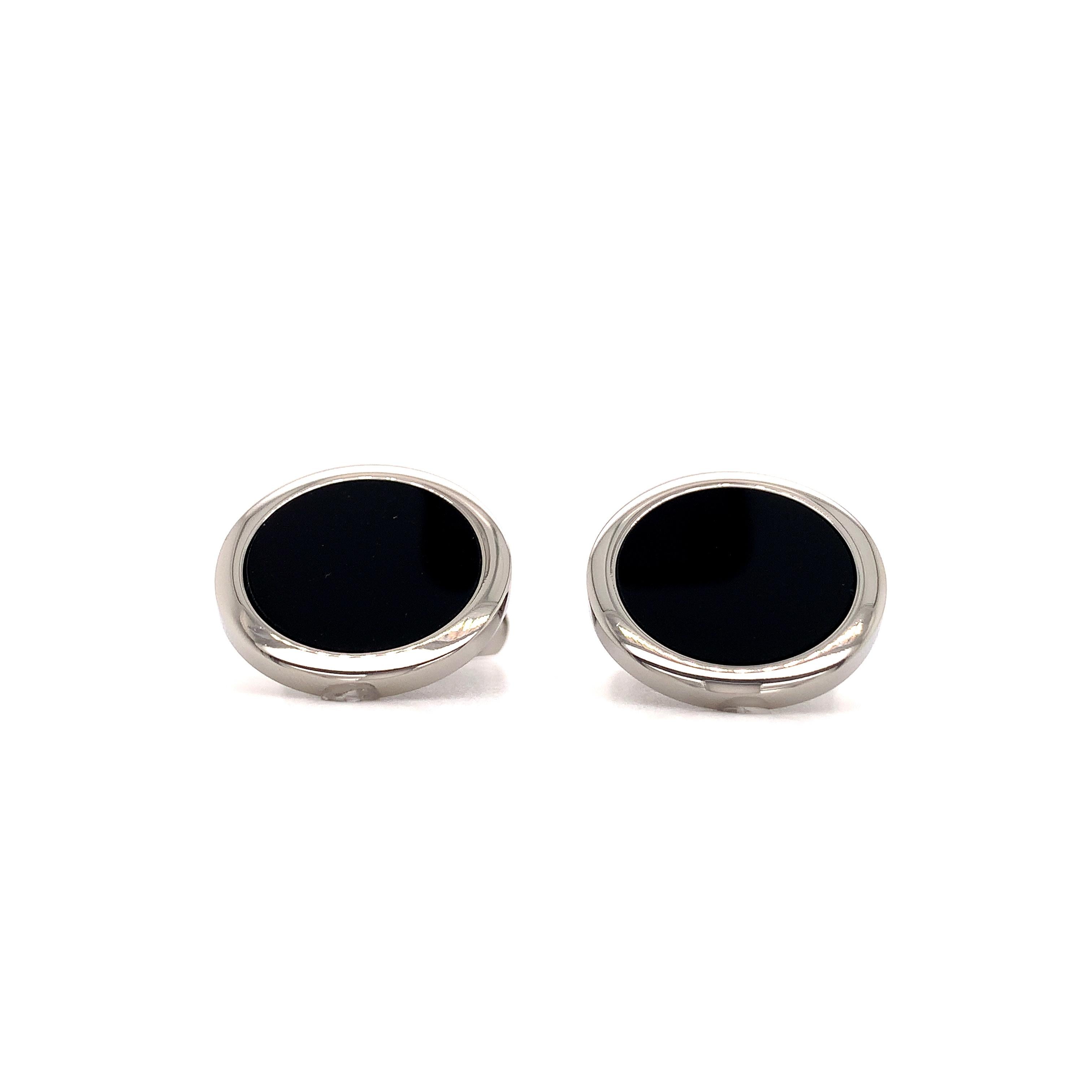 Round Polished Cufflinks Stainless Steel Black Onyx Ø approx. 19 mm For  Sale at 1stDibs