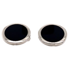Round Polished Cufflinks Stainless Steel Black Onyx Ø approx. 19 mm
