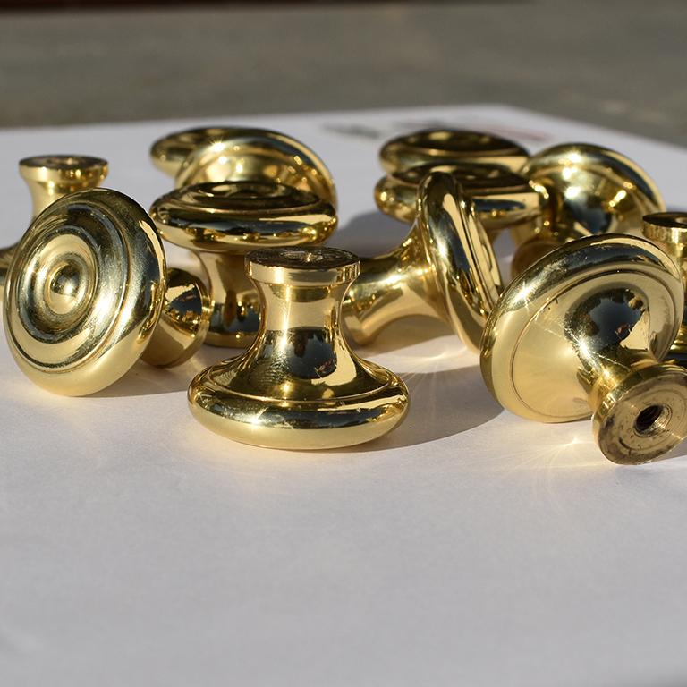 6 Knobs Bullseye Bright Brass Round Cabinet Drawer Pull Deco Mid Century Vintage 