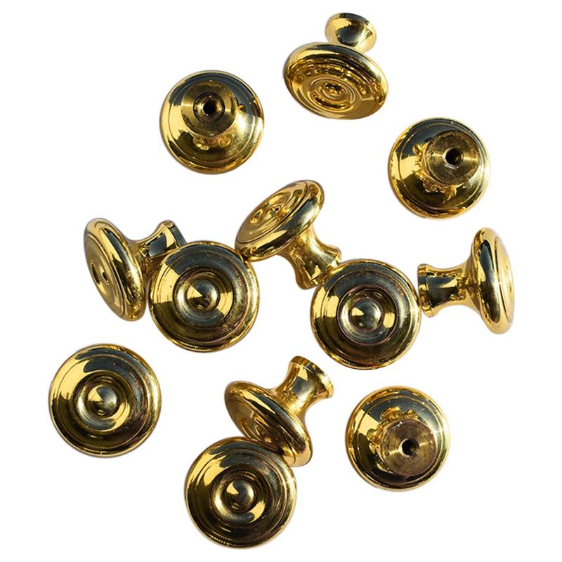 Round Polished Gold Cabinet Drawer Hardware Pulls Attributed to Sherle Wagner For Sale