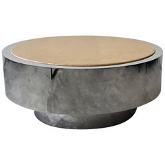 Round Polished Stainless Chrome and Granite Coffee Table