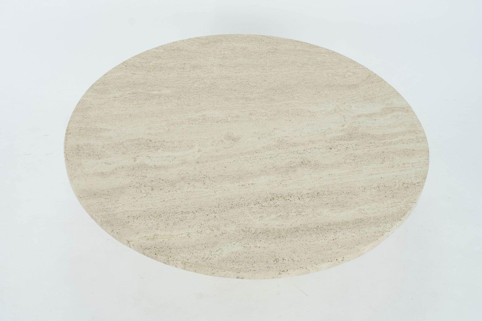 Italian Round Polished Travertine Coffee Table For Sale