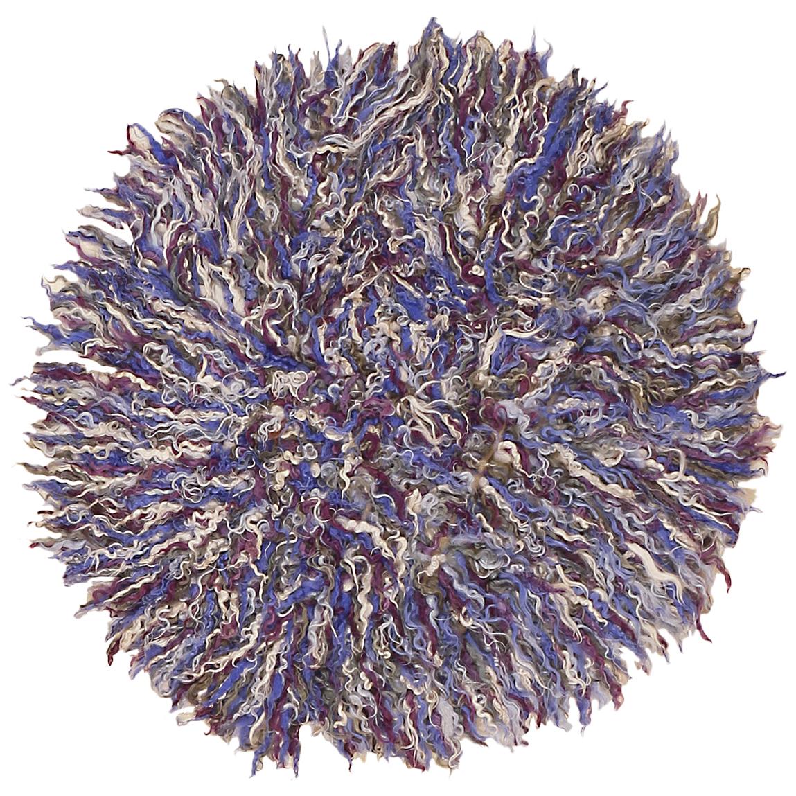 Round Polychrome Filikli Angora Wool Anatolian Rug Designed by Pini Leibovich