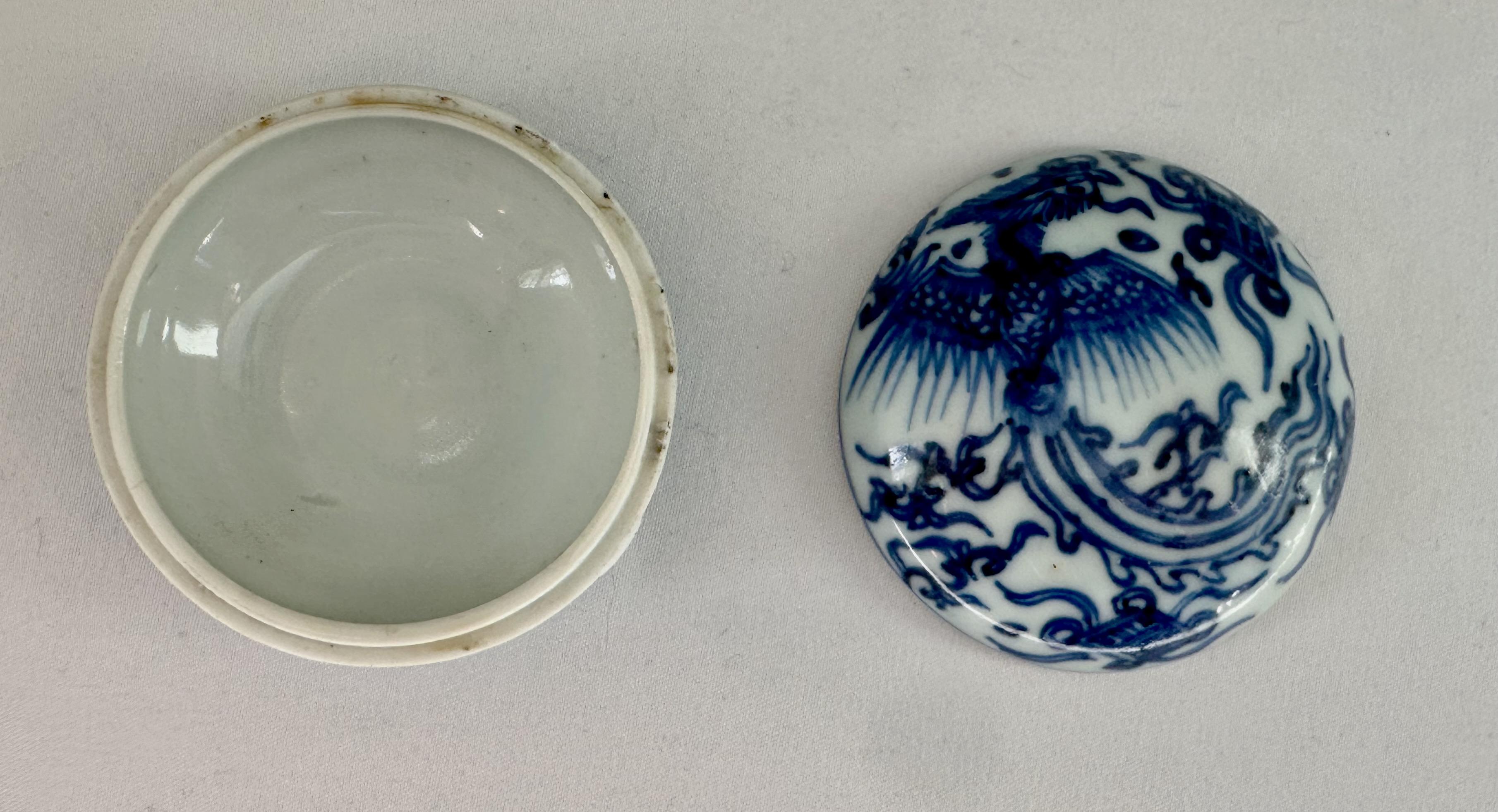 Round Porcelain Box from the Hatcher Collection Decorated with Phoenix For Sale 8
