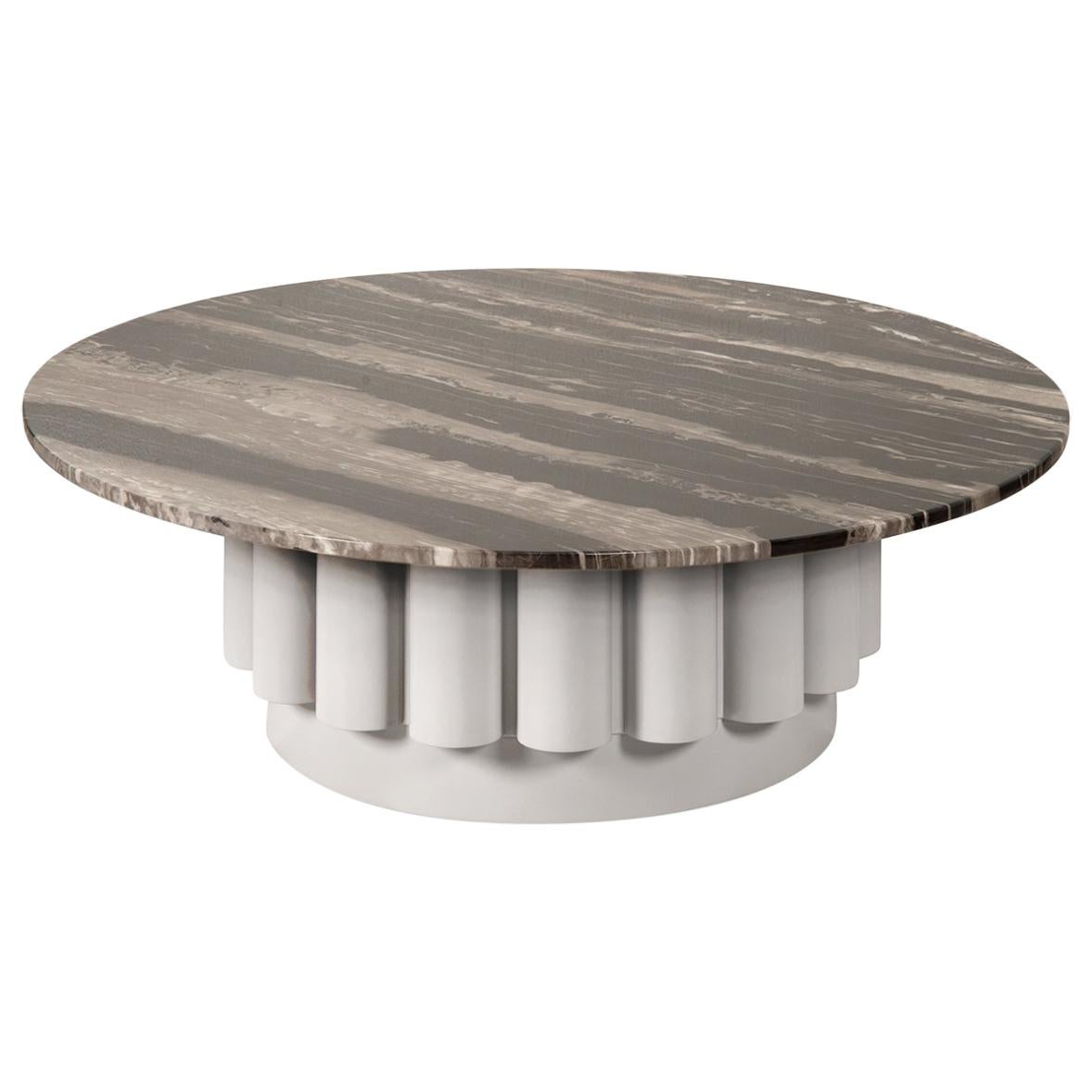 Round Portoro Marble-Top Coffee Table with Fluted Base For Sale