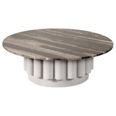 Round Portoro Marble-Top Coffee Table with Fluted Base