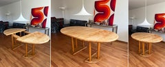 Round Post Modern Brutalist MCM Beech Extendable Dining Table + Leaf