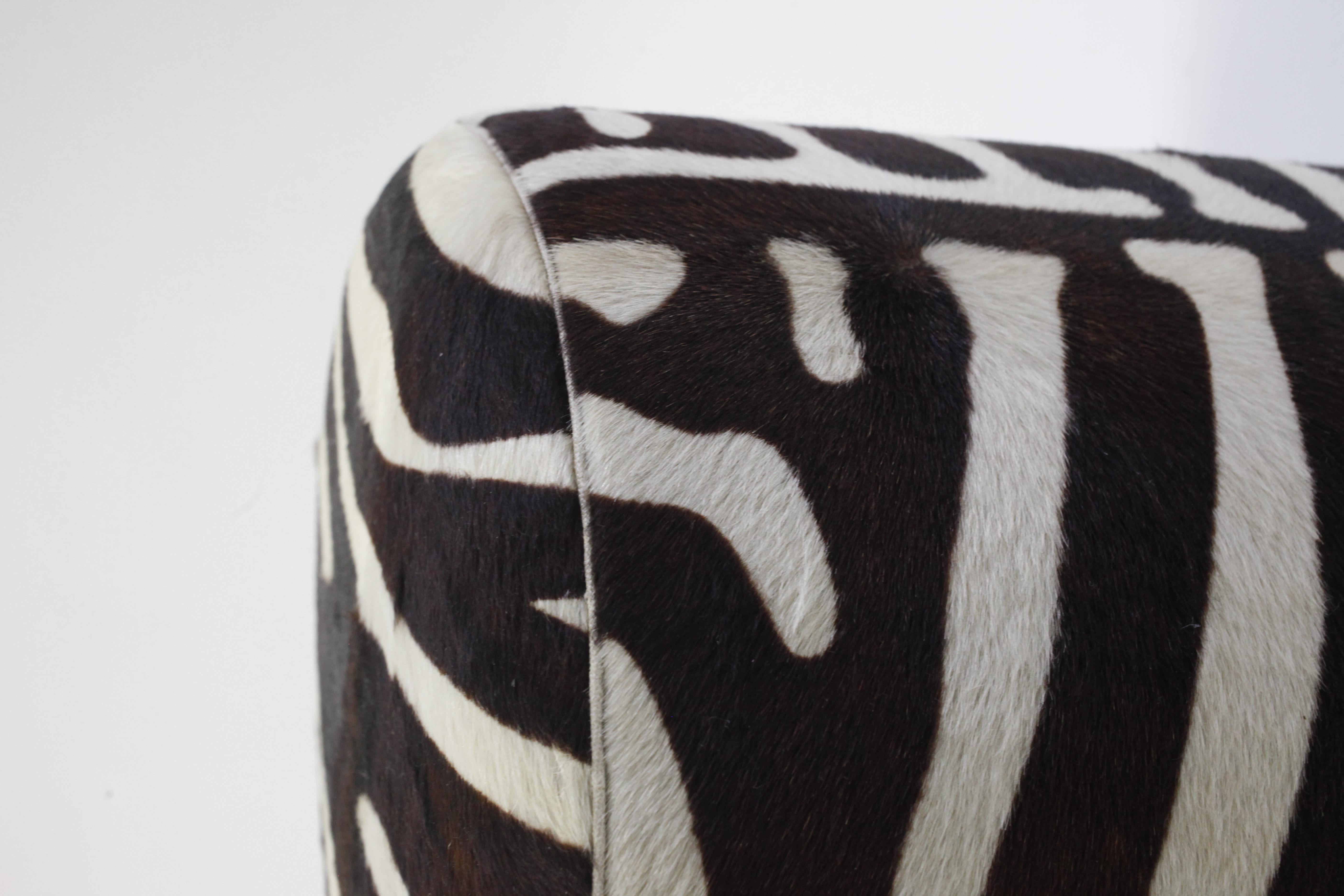 American Classical Round Pouf on Steel Metal Base with Faux Animal Skin and Self Welt at the Seat For Sale