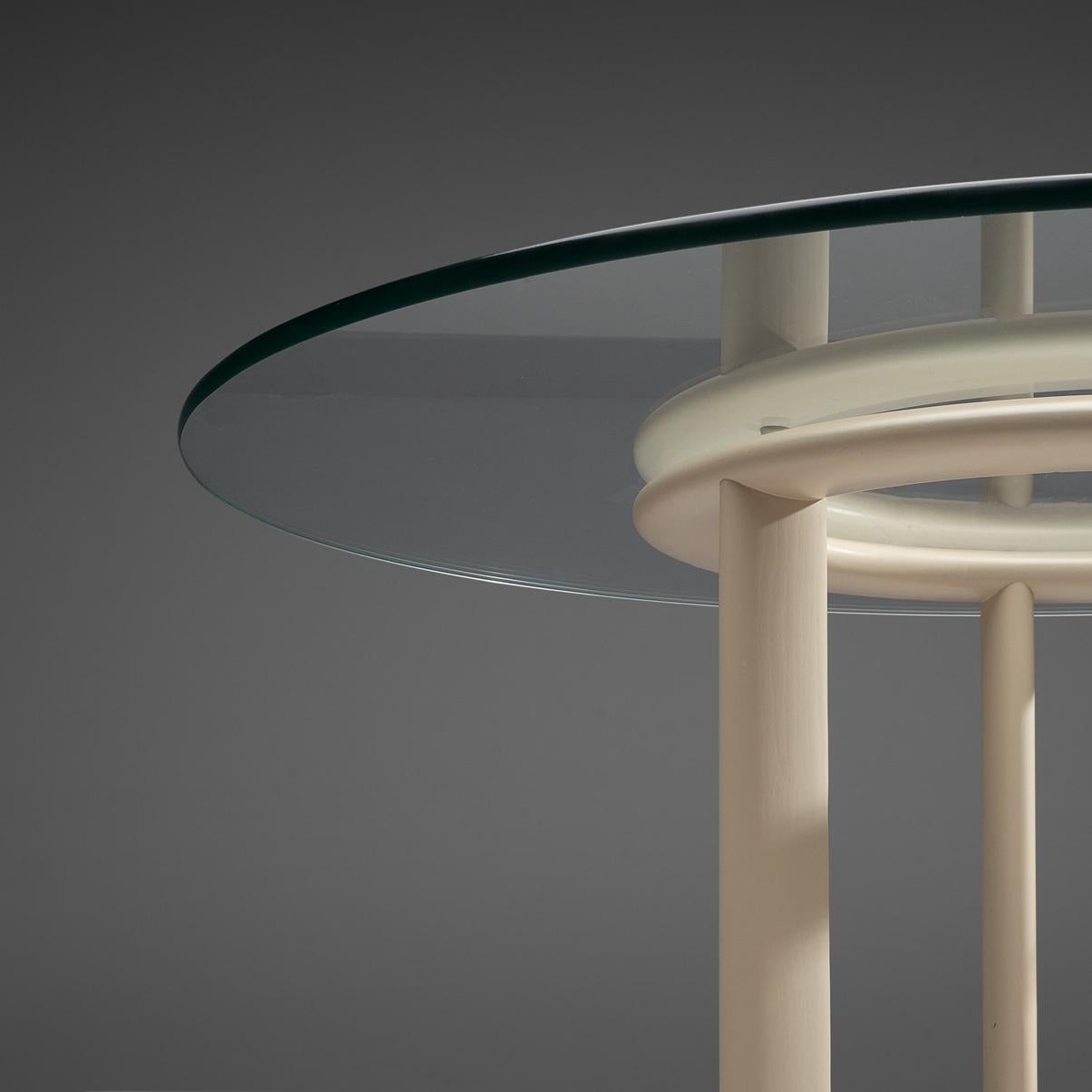 Mid-20th Century Round Pozzi Dining Table with Lacquered Wooden Base and Glass Top