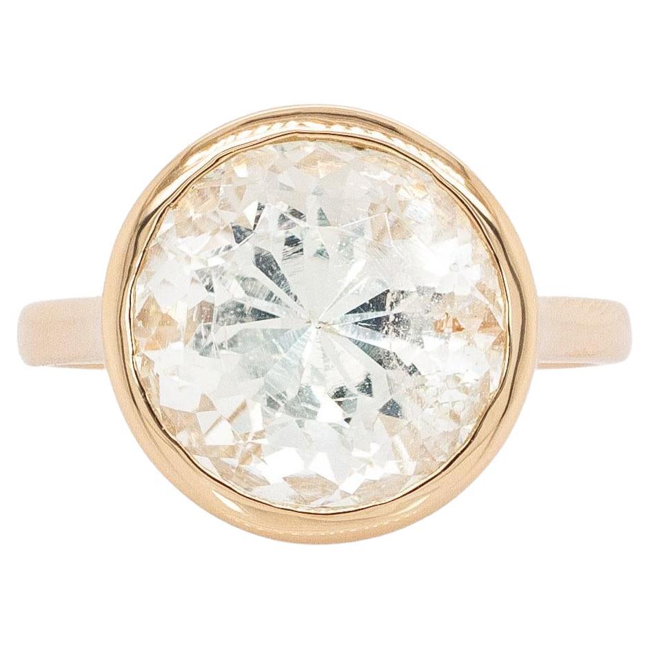 Runder Prasiolith Solitär-Ring: Massiv 14k Gelbgold, 12mm Edelstein im Angebot