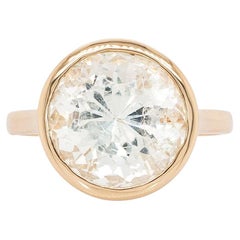 Anello solitario con prasiolite rotonda: oro giallo massiccio 14k, pietra preziosa 12 mm