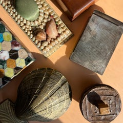 Round Primitive Ceramic Decorative Trinket Studio Pottery Dish with Lid in Brown