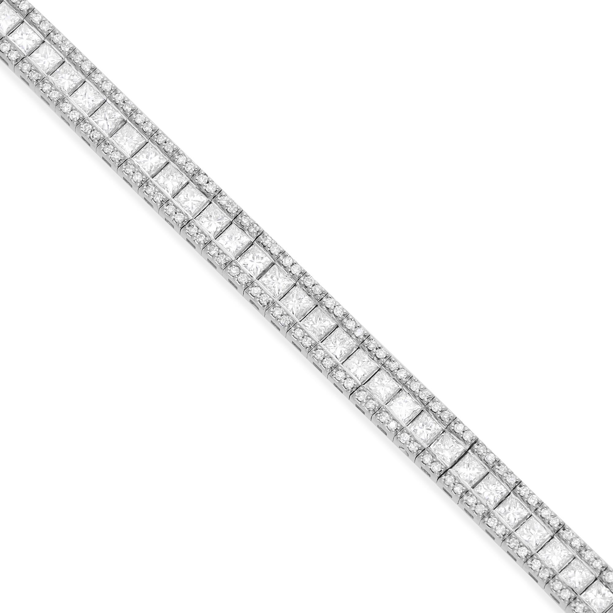 Bracelet de tennis en or blanc 18 carats, taille princesse ronde, 4,95 carats de diamant SI/H Pour femmes en vente