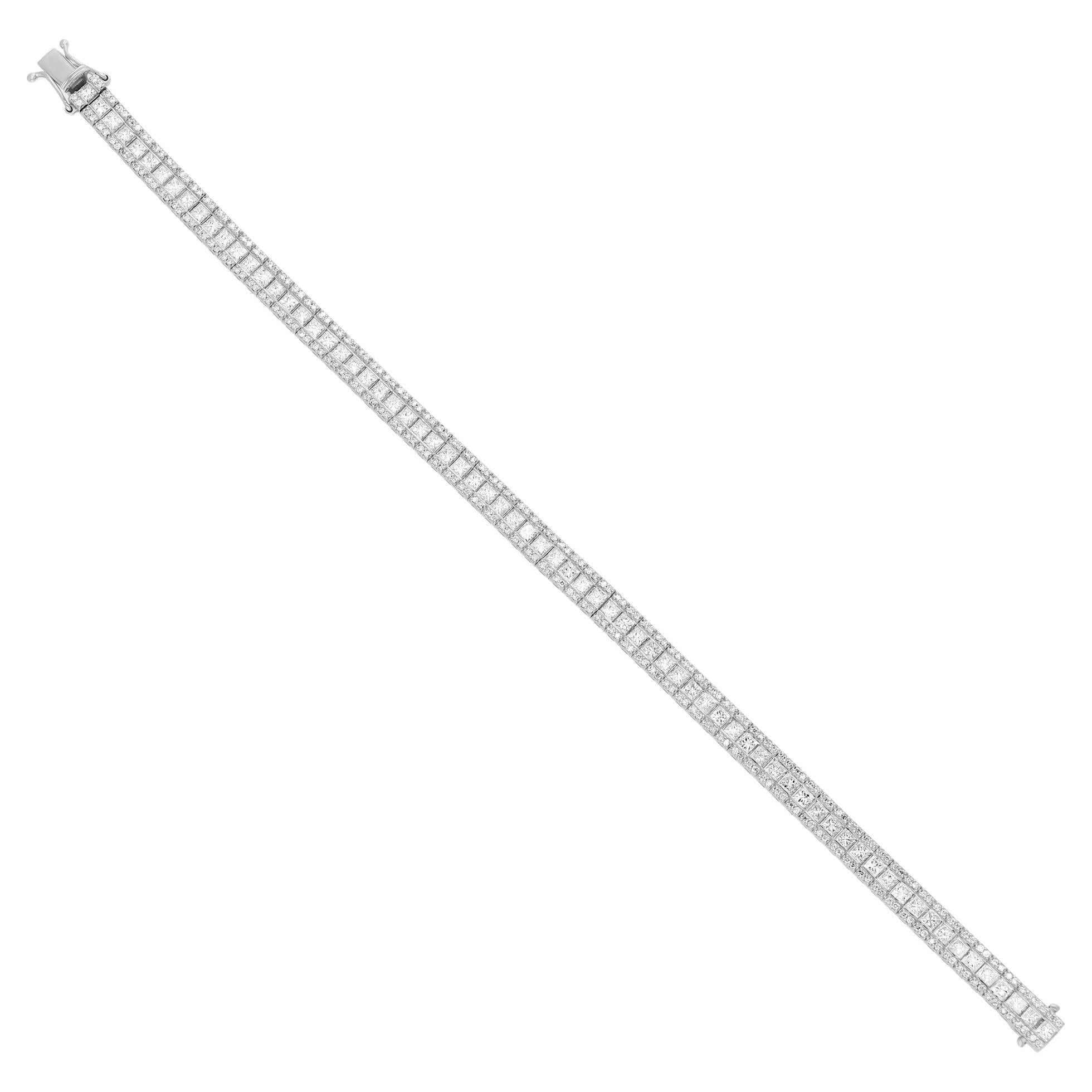 Bracelet de tennis en or blanc 18 carats, taille princesse ronde, 4,95 carats de diamant SI/H en vente