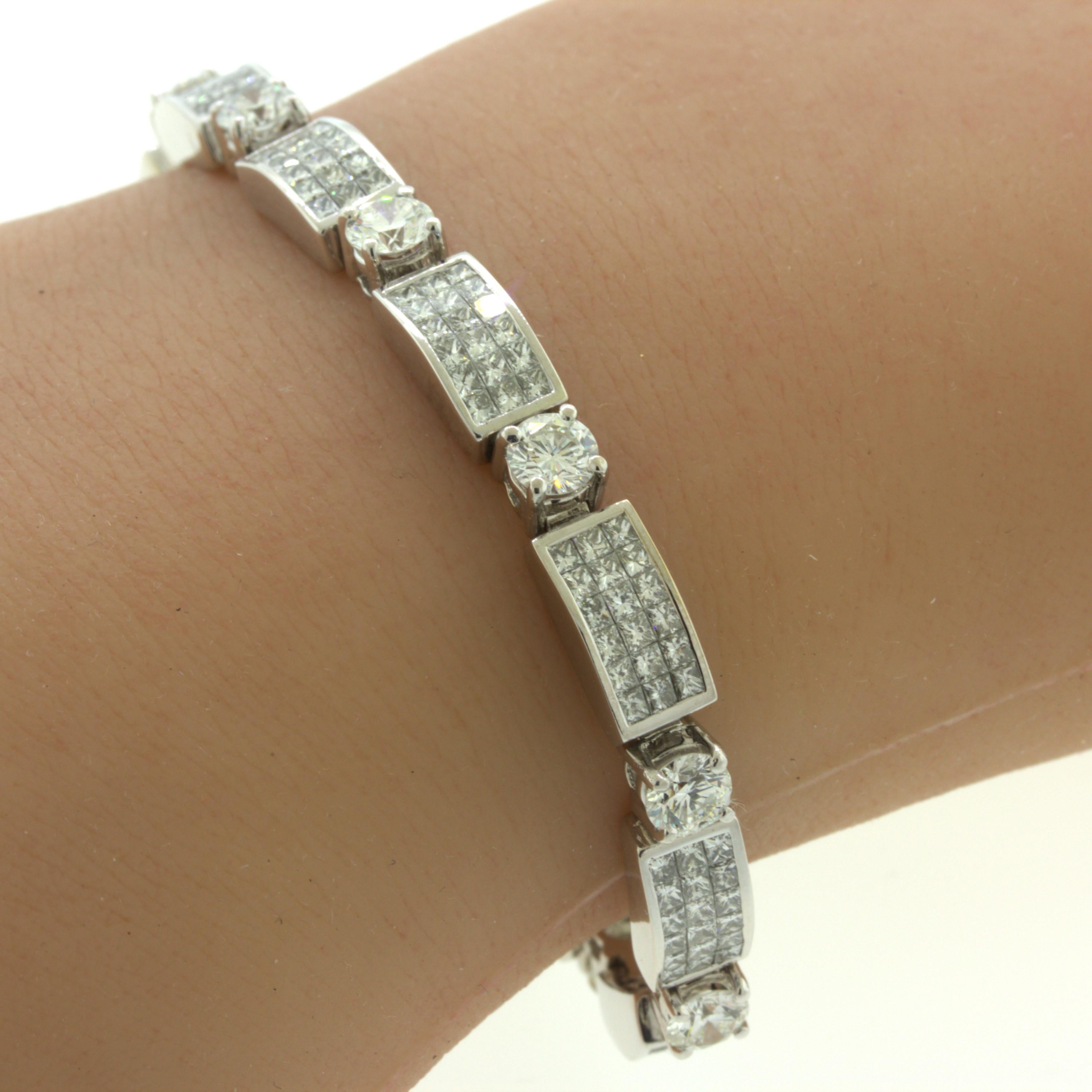 Women's Round & Princess-cut Diamond 18k White Gold Invisible-Set Tennis Bracelet For Sale