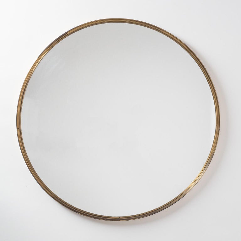 Round Profiled Brass Mirror, 1950s For Sale 4