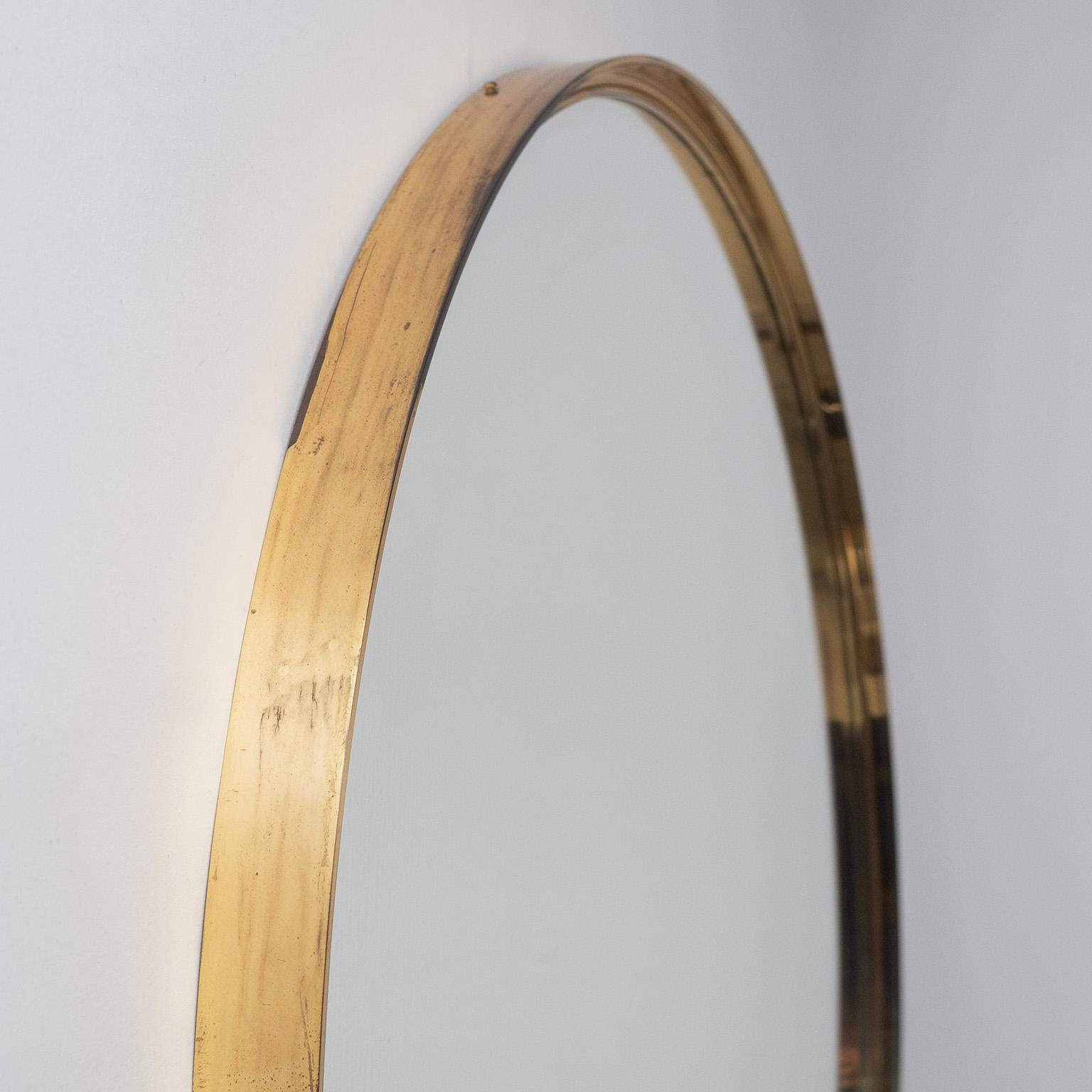 Mid-Century Modern Round Profiled Brass Mirror, 1950s