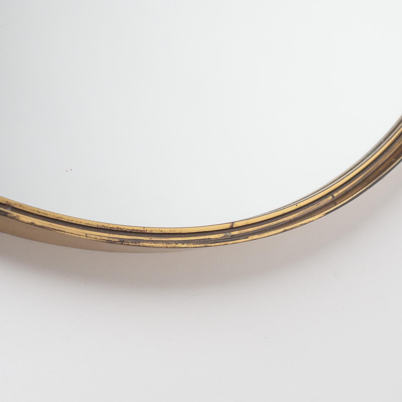 German Round Profiled Brass Mirror, 1950s