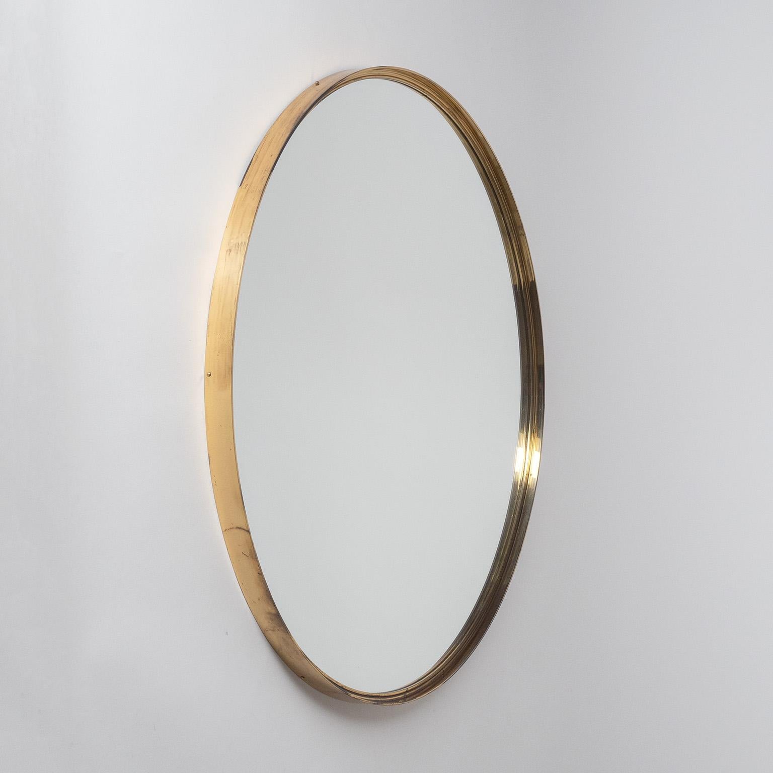 Round Profiled Brass Mirror, 1950s 1