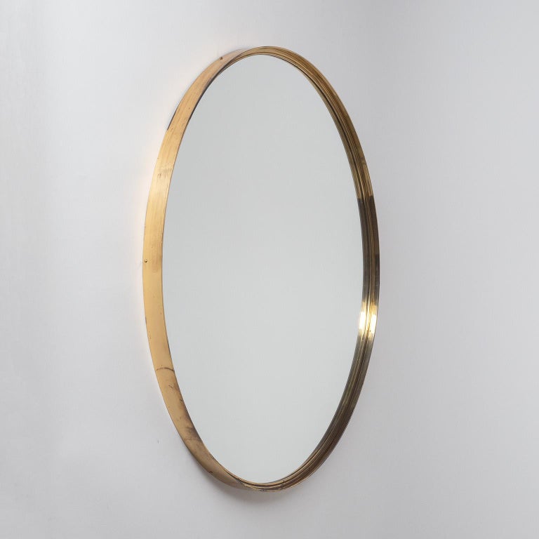 Round Profiled Brass Mirror, 1950s For Sale 1