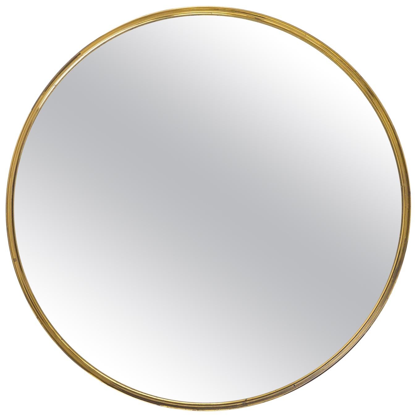 Round Profiled Brass Mirror, 1950s