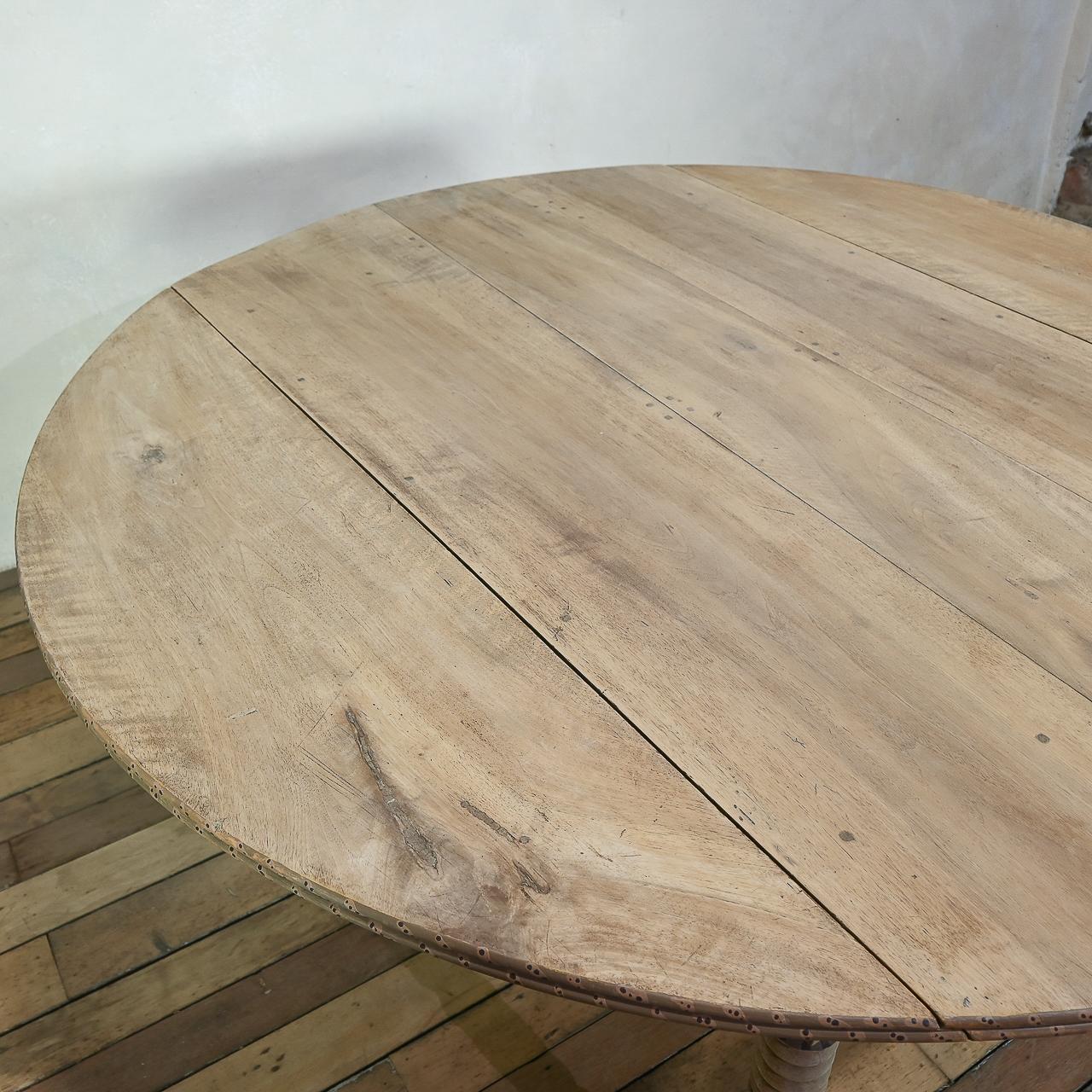 Round Provincial Antique 19th Century French Painted Drop Leaf Table - Bleached 8