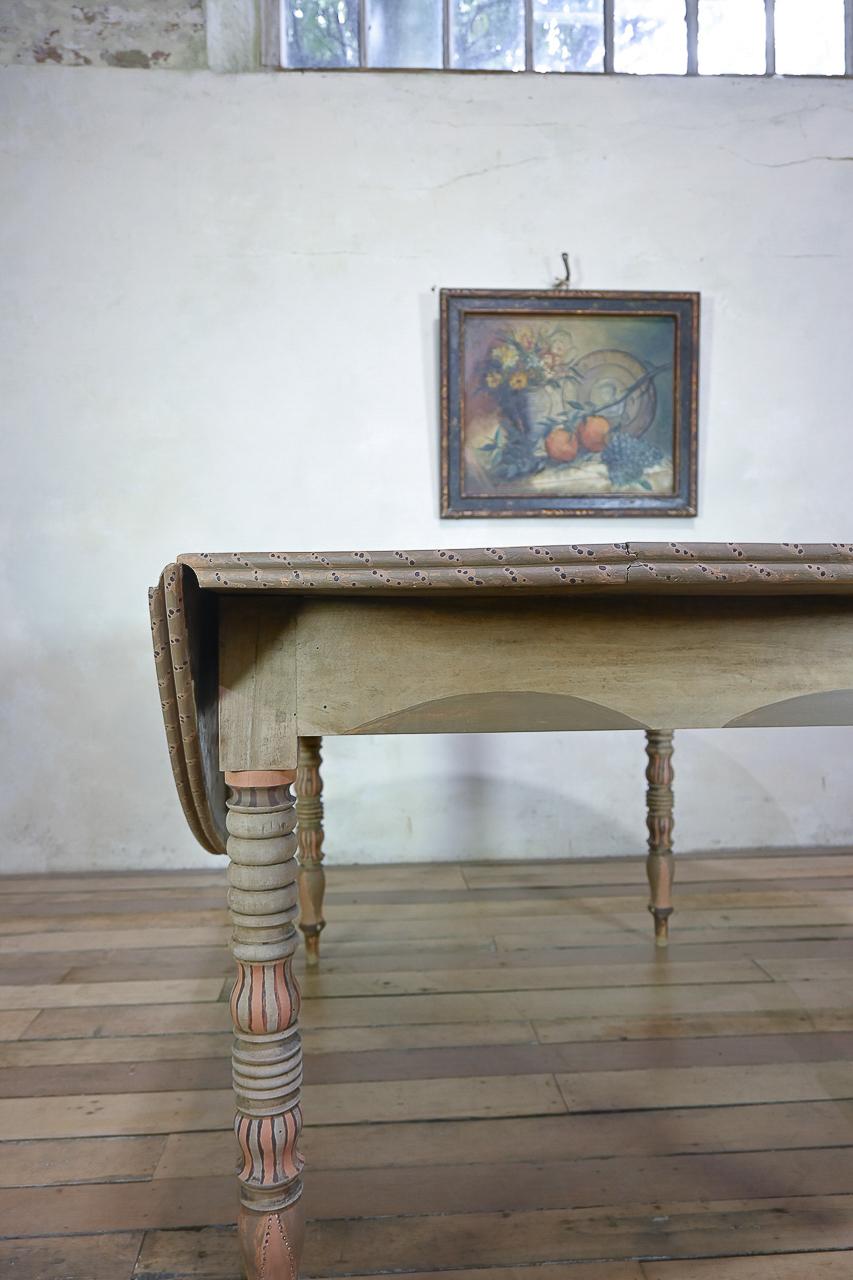 Round Provincial Antique 19th Century French Painted Drop Leaf Table - Bleached 10