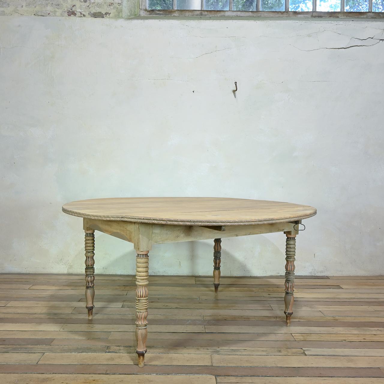 Chestnut Round Provincial Antique 19th Century French Painted Drop Leaf Table - Bleached