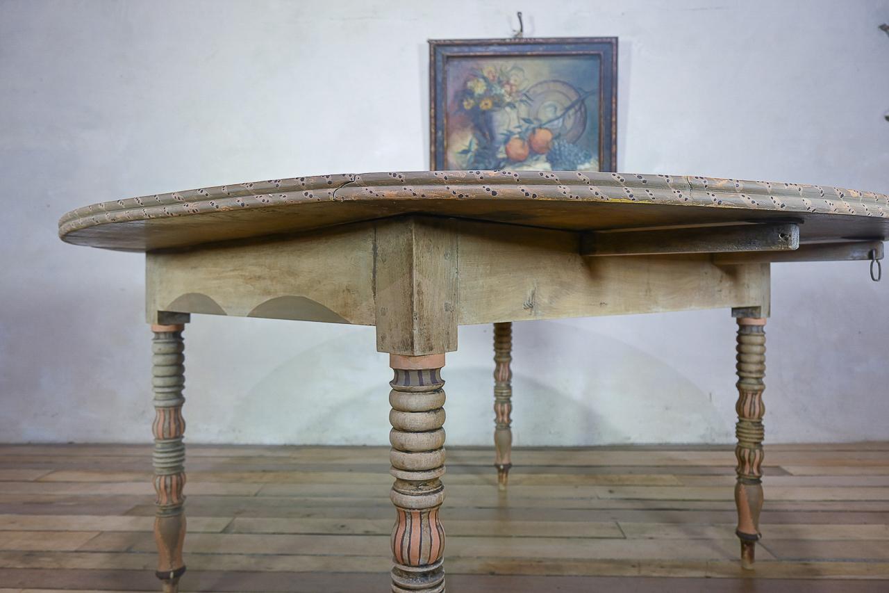 Round Provincial Antique 19th Century French Painted Drop Leaf Table - Bleached 14