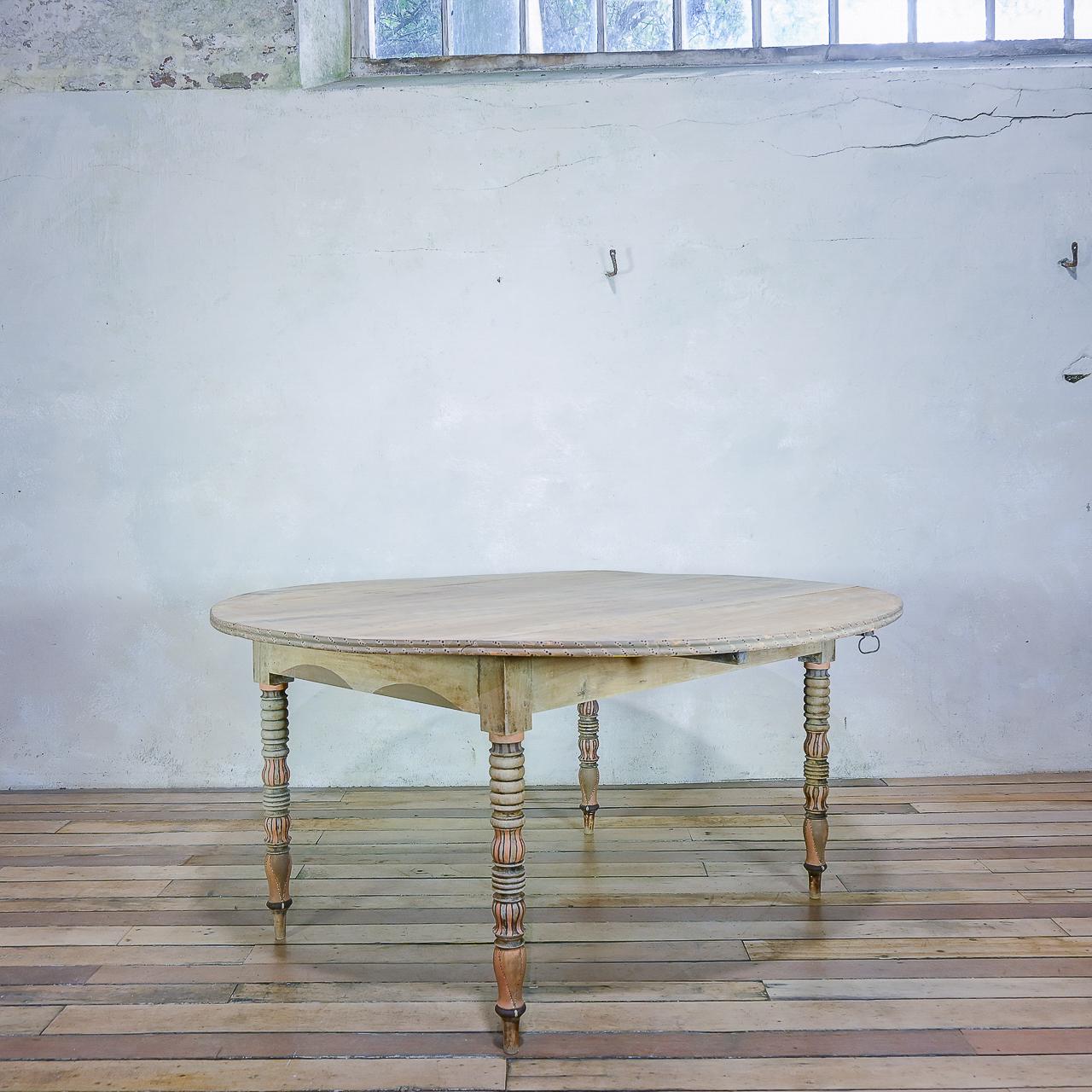 Round Provincial Antique 19th Century French Painted Drop Leaf Table - Bleached 15