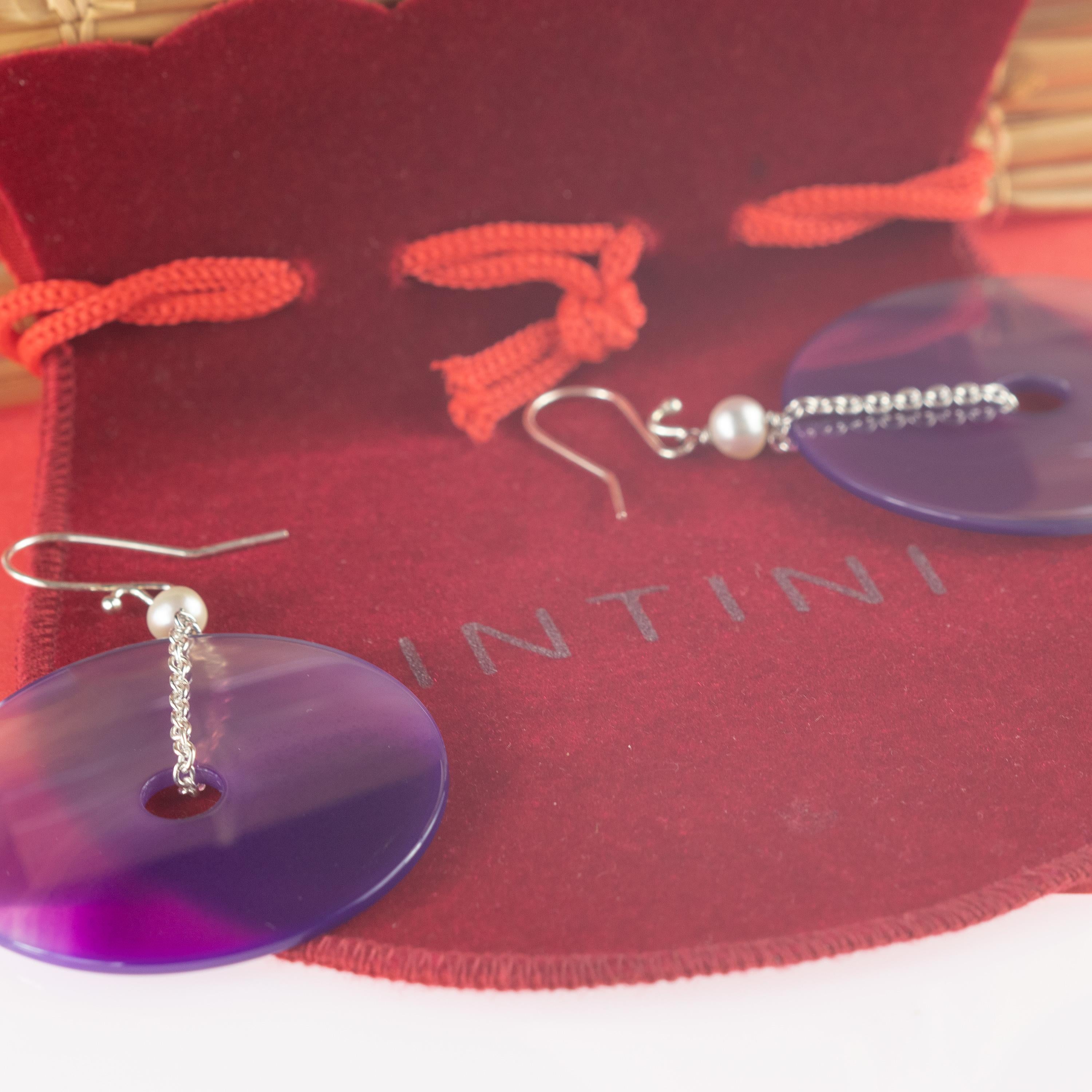 Round Purple Agate Freshwater Pearl Dangle Donut Sterling Silver Drop Earrings Corte redondo