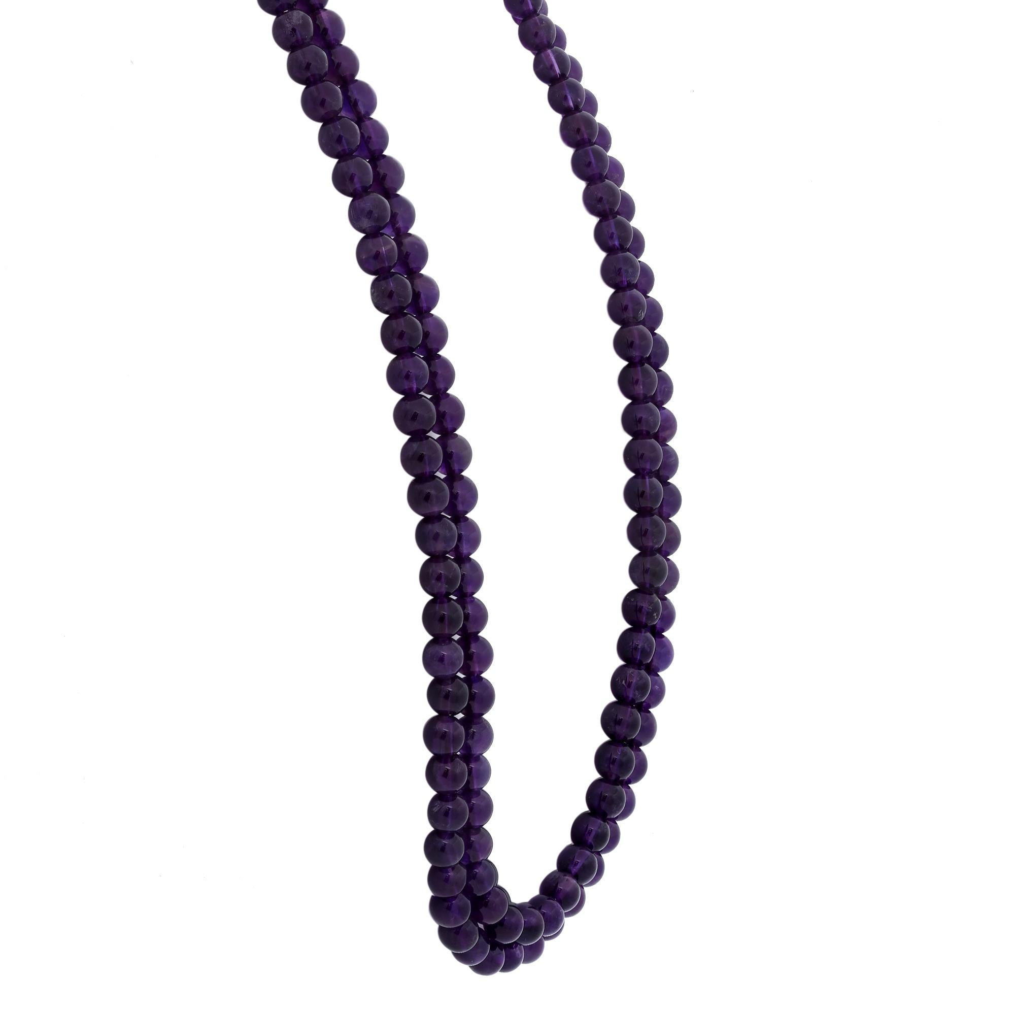 Modern Round Purple Amethyst Bead Double Strand Necklace For Sale