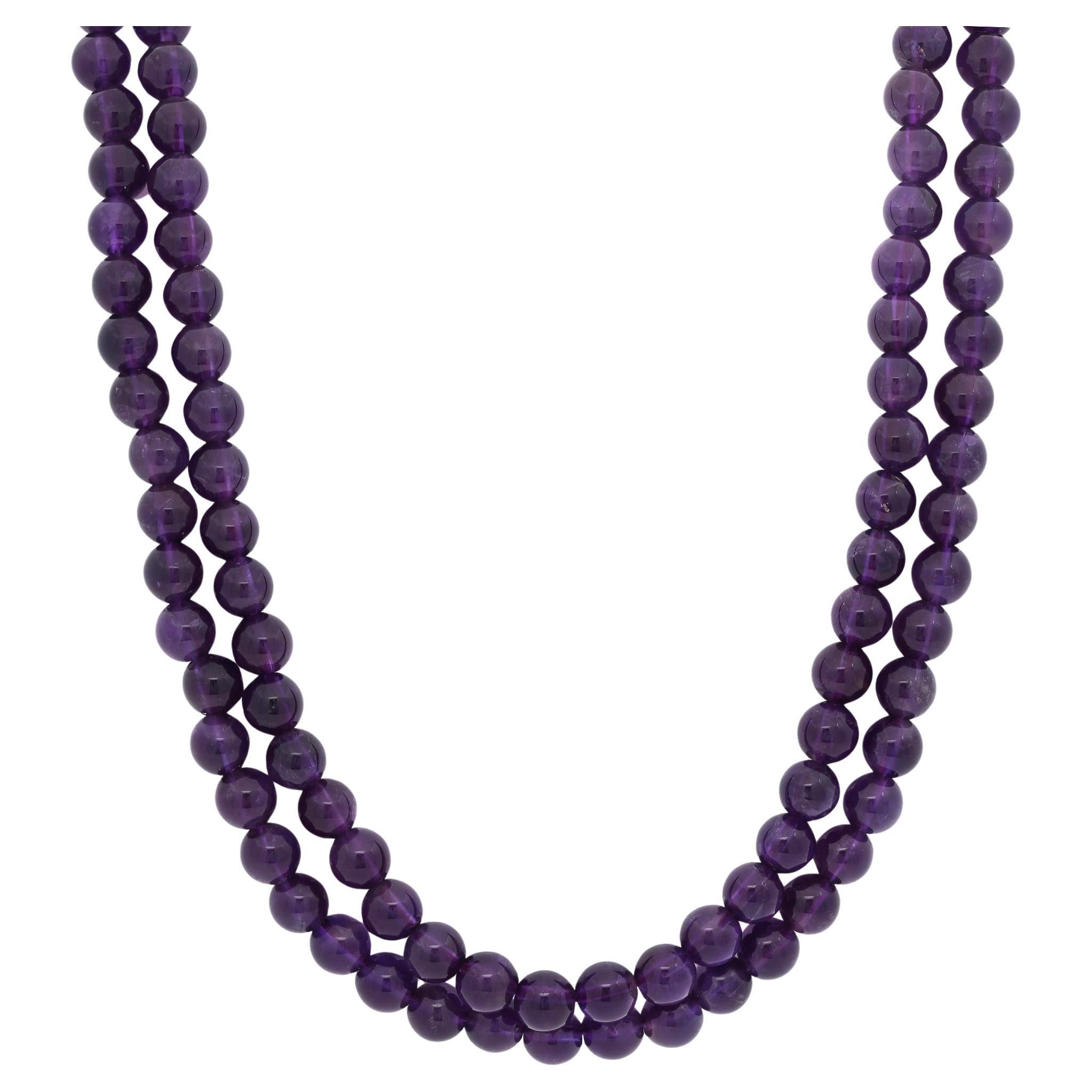 Round Purple Amethyst Bead Double Strand Necklace For Sale