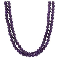 Collier double en perles d'améthyste violettes rondes