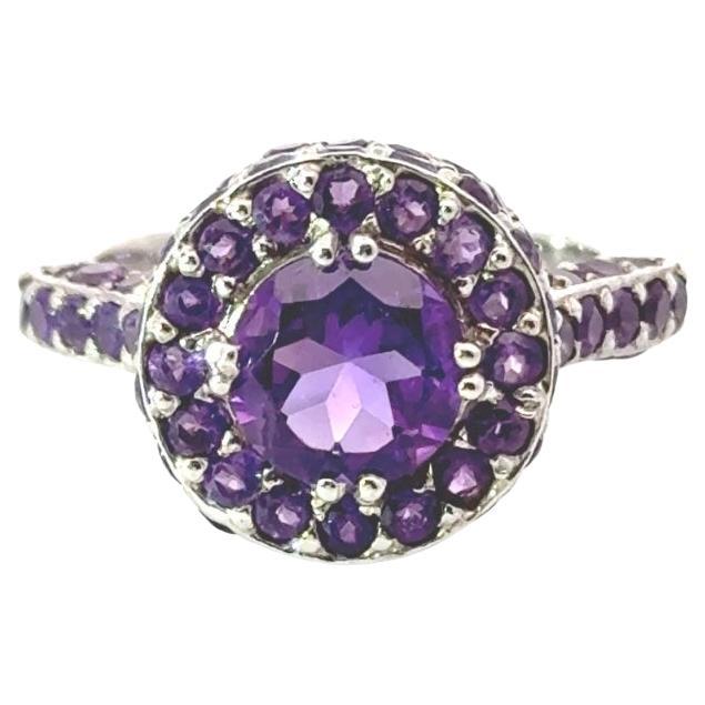 Anello rotondo a cupola con ametista viola per la festa della mamma in argento massiccio