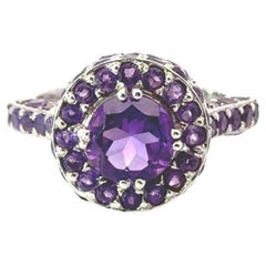 Bague d'améthyste violette ronde en forme de dôme pour la fête des mères en argent massif