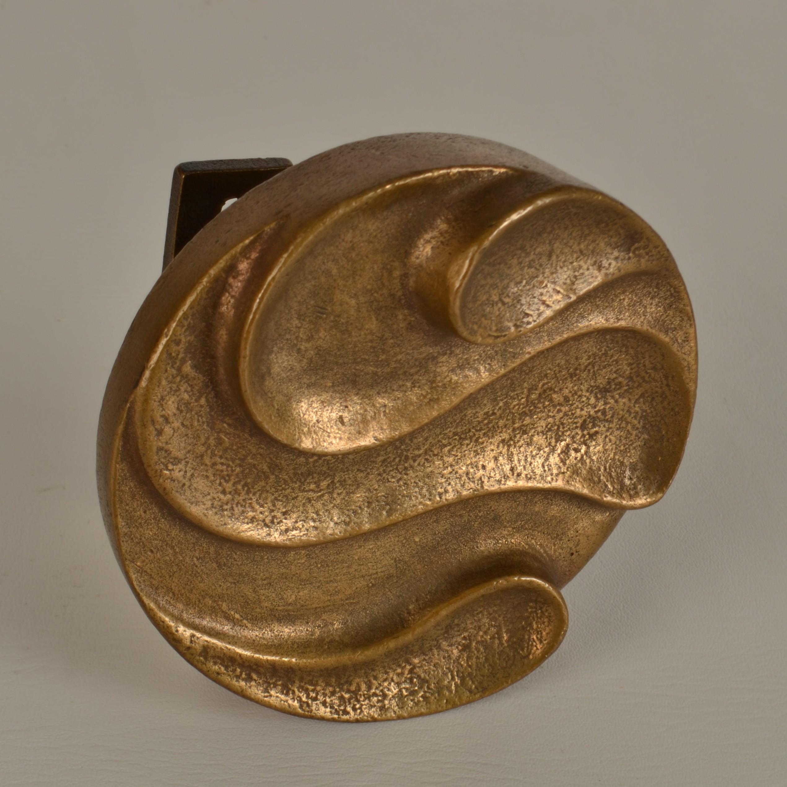 Mid-Century Modern Round Push and Pull Door Handle in Bronze with Curvaceous Relief For Sale