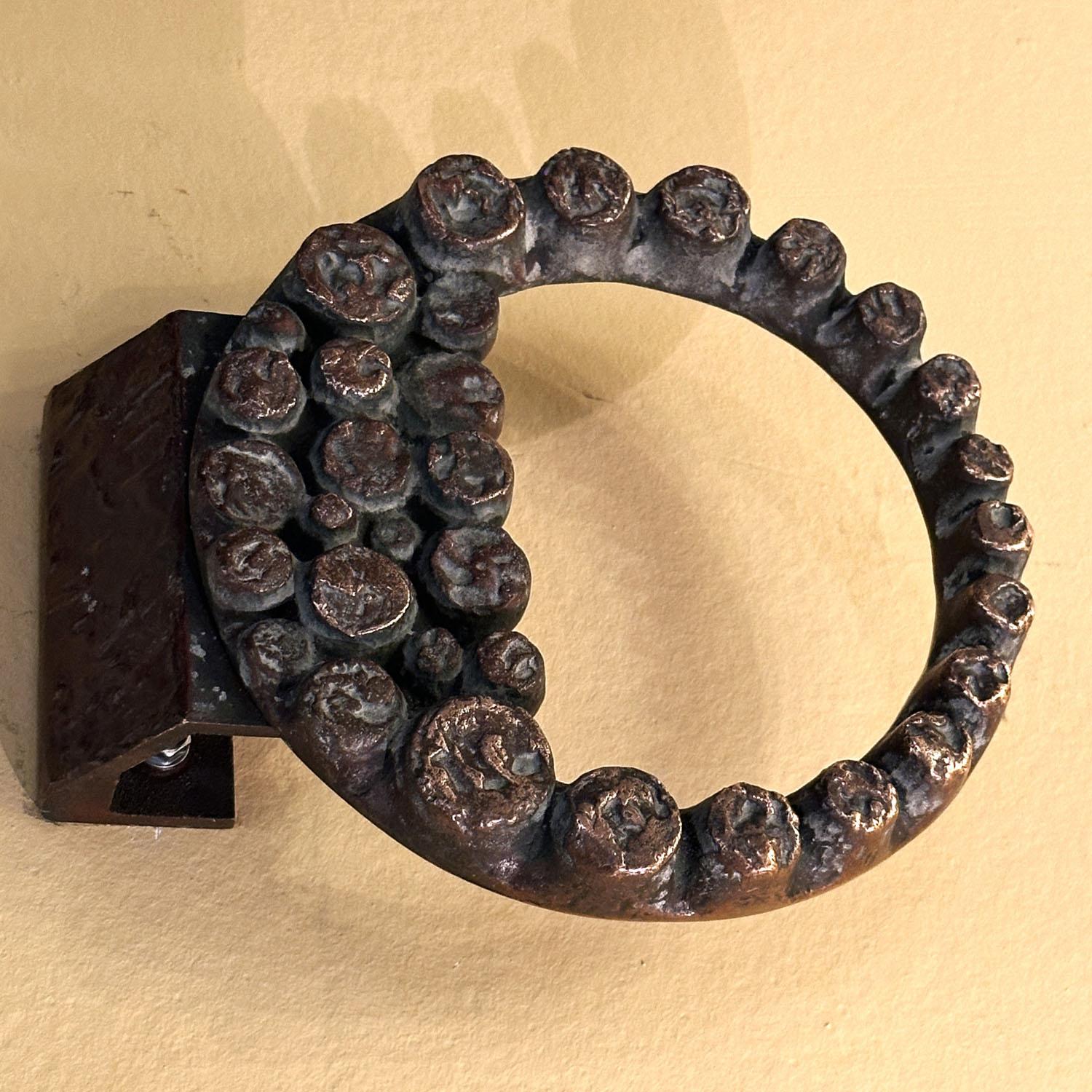 European Round Push and Pull Door Handle in Bronze with Relief Ring For Sale