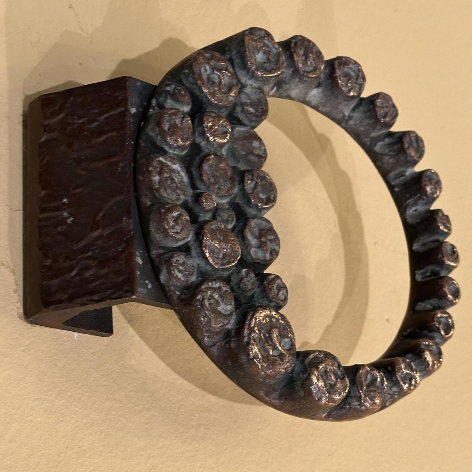 Round Push and Pull Door Handle in Bronze with Relief Ring In Excellent Condition For Sale In London, GB
