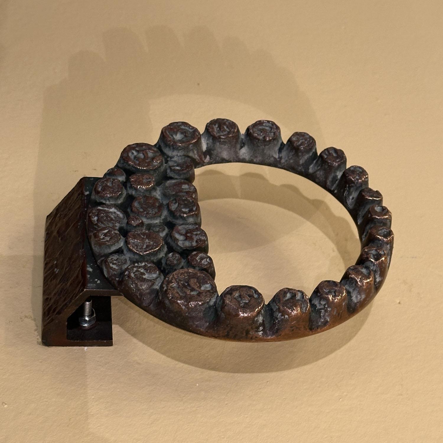 Late 20th Century Round Push and Pull Door Handle in Bronze with Relief Ring For Sale