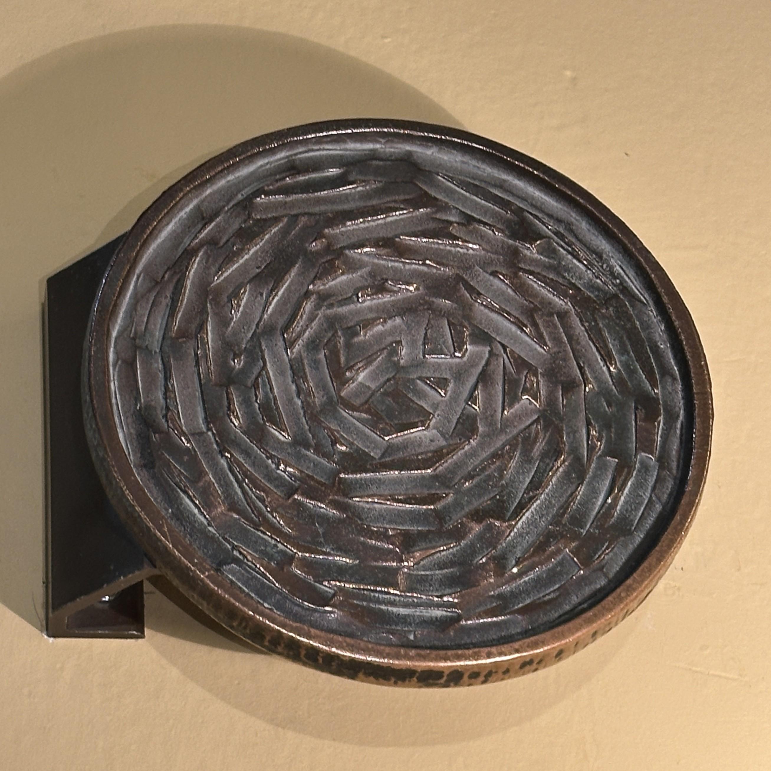Mid-Century Modern Round Push and Pull Door Handle in Bronze with Spiral Relief For Sale