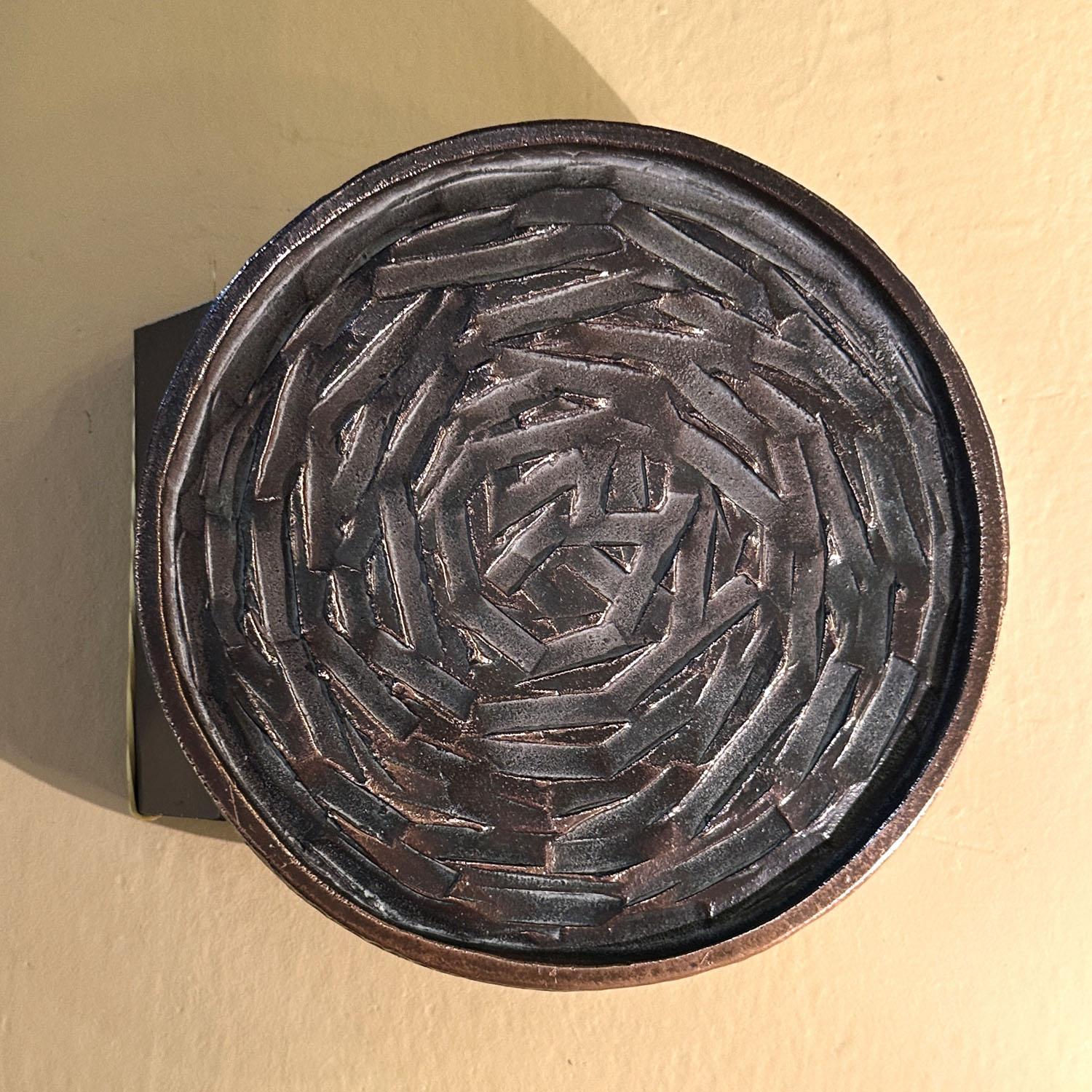Late 20th Century Round Push and Pull Door Handle in Bronze with Spiral Relief For Sale