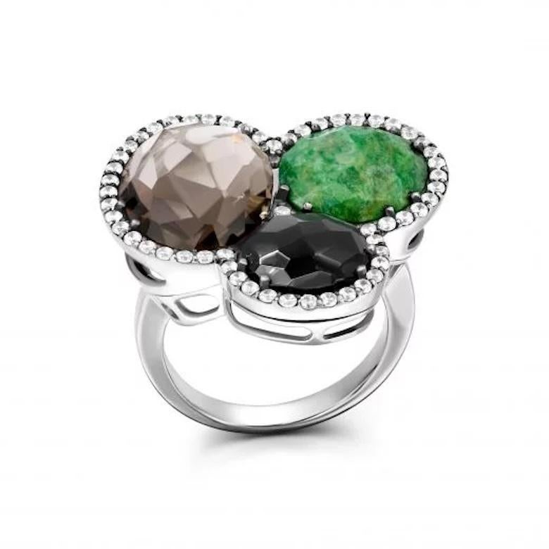 Round Quartz Onyx CZ White 14K Gold  Ring For Her In New Condition For Sale In Genève, GE