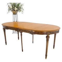 Round Racetrack w/ Two Large Leaves Carved Olive Finish Dining Table MINT!