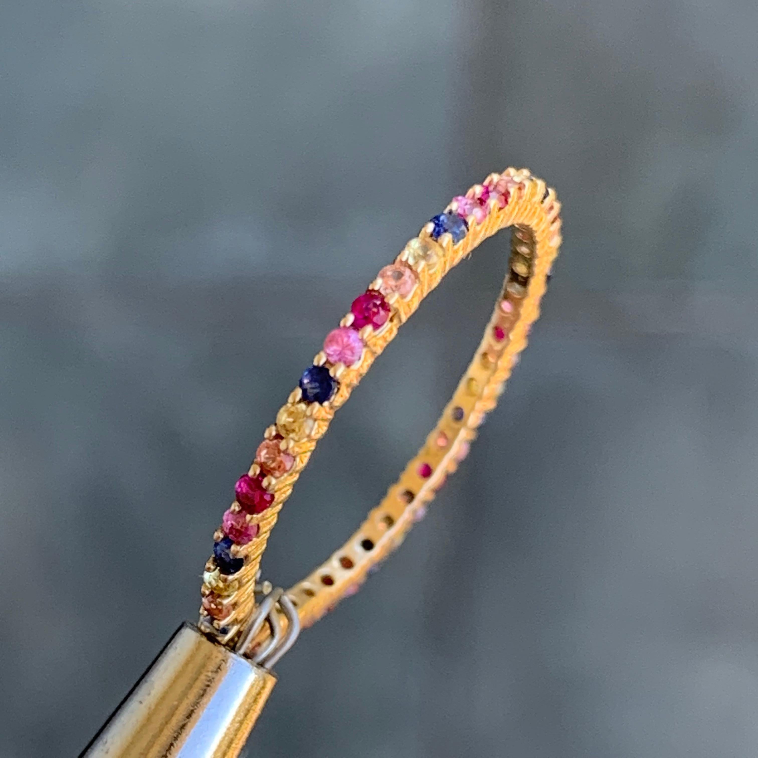 Round Cut Round Rainbow Sapphire Eternity Band 14 Karat White Gold For Sale