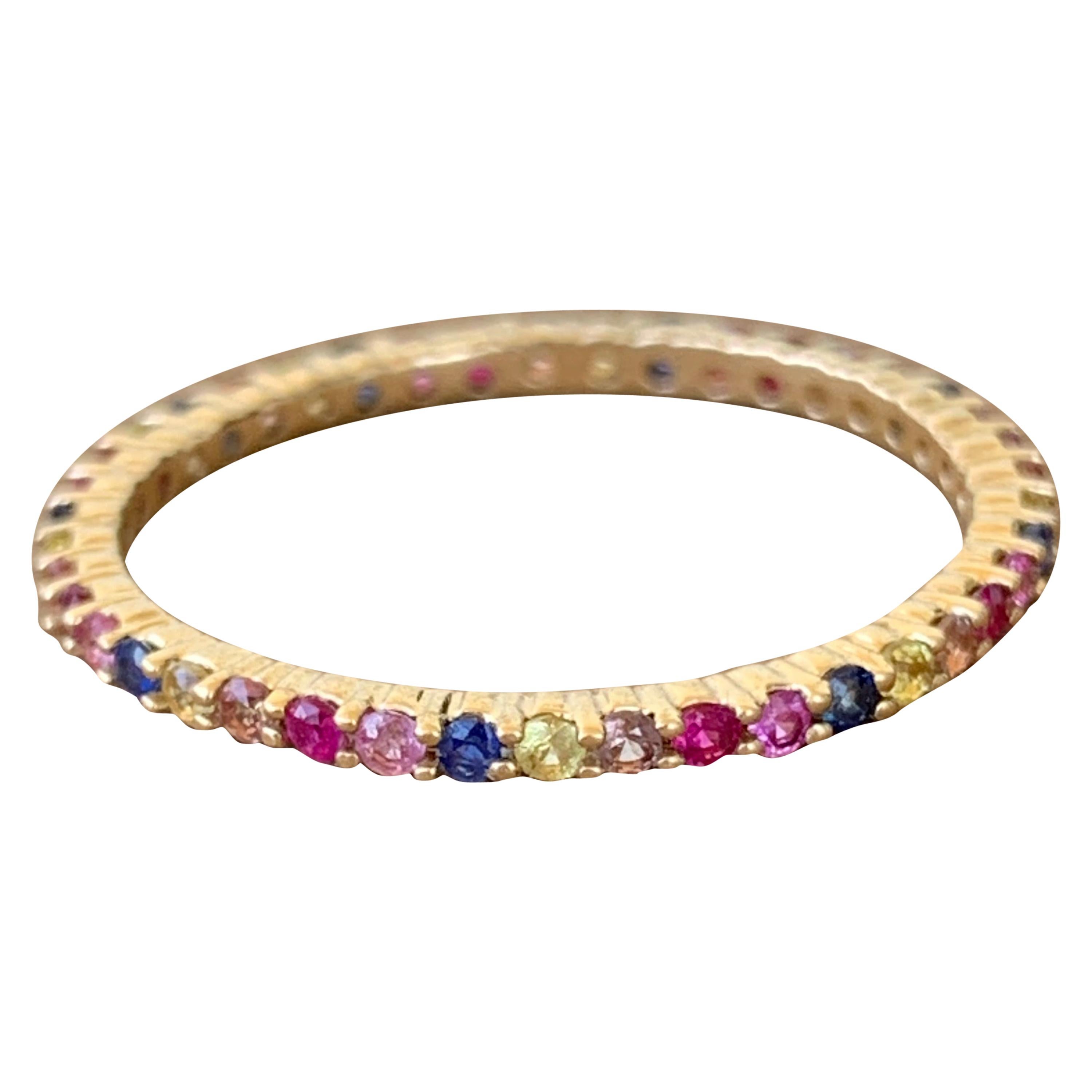 Round Rainbow Sapphire Eternity Band 14 Karat White Gold