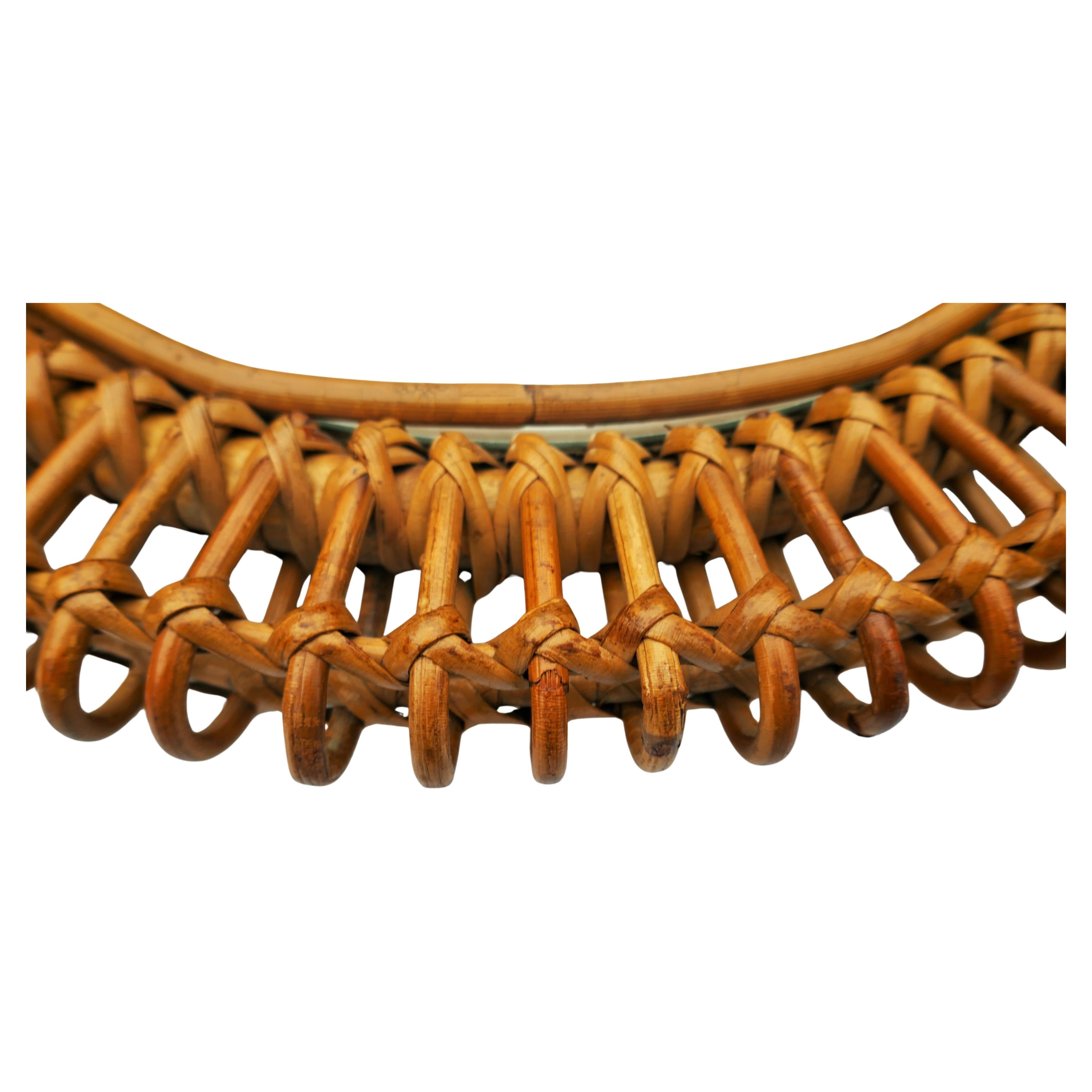 Bambù Round rattan and bamboo mirror in vendita